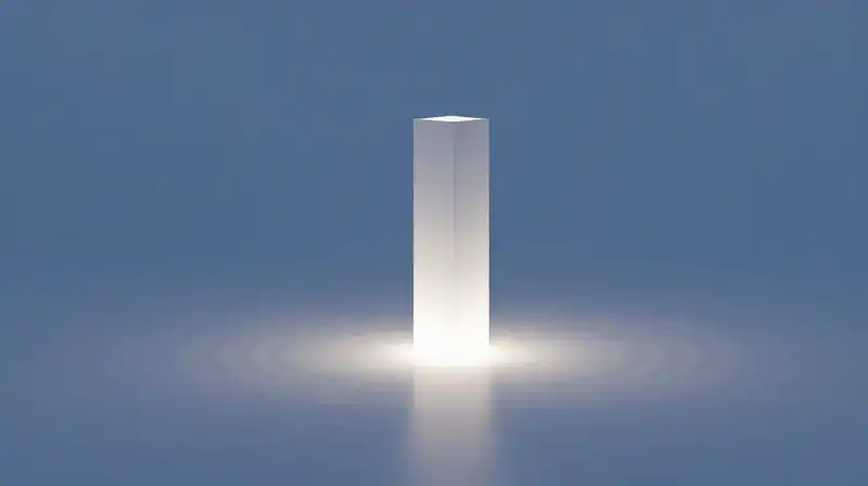 A glowing geometric pillar is polished within a vast blue void