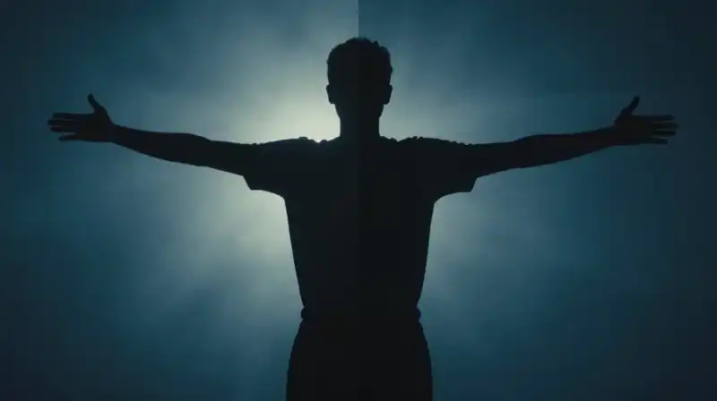 A large glowing silhouette contrasts with a small, receding one