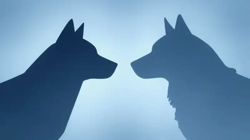 Two glowing animal silhouettes face each other in blue stillness
