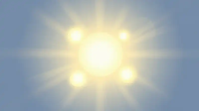 Glowing spheres radiate warm energy through cool blue shadows