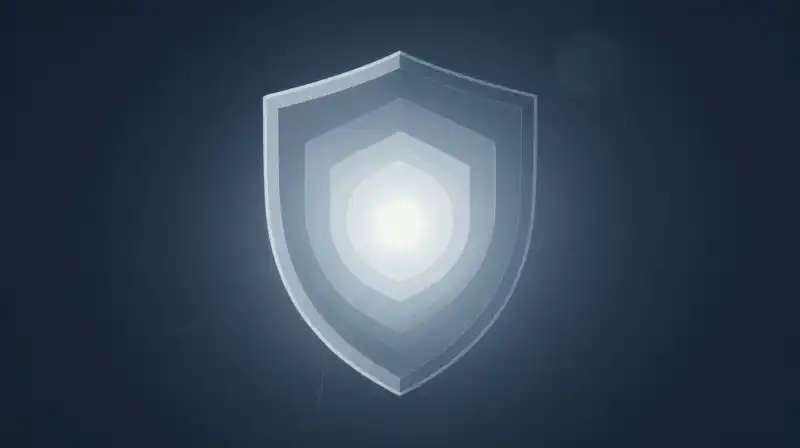 A translucent shield protects a glowing core in blue mist
