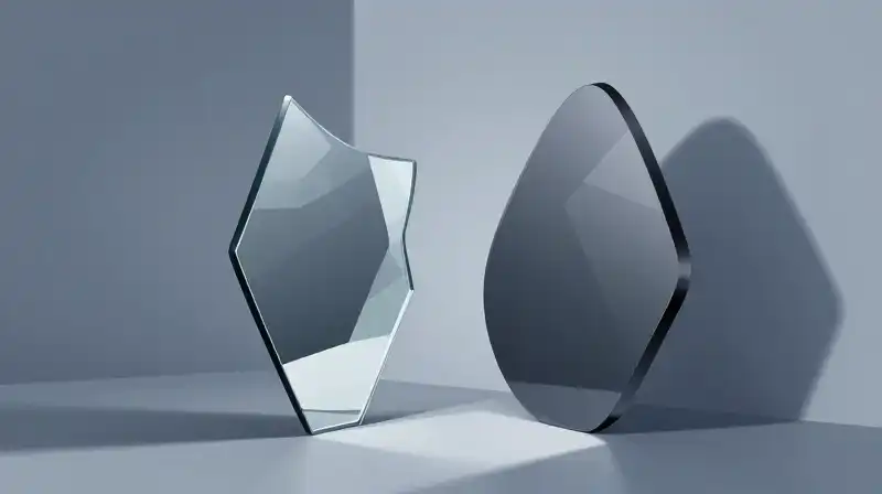 A fragile glass mirror meets smooth, dark obsidian