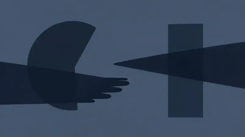 Abstract blue geometric shapes clash through forceful and subtle shifts