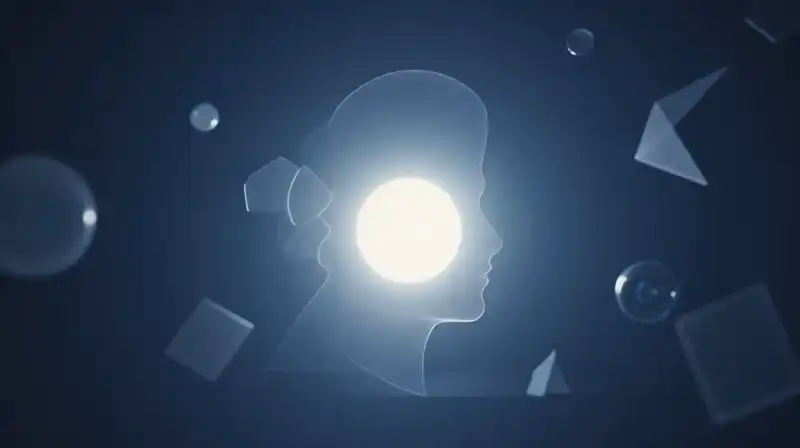 A glowing core floats within a translucent, shifting silhouette