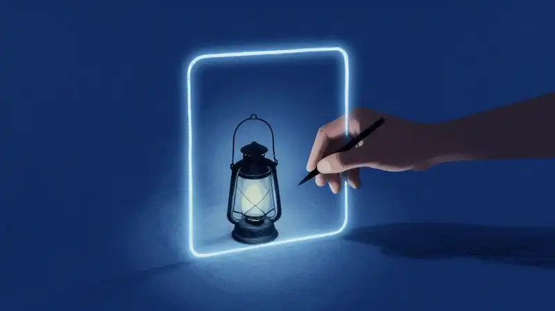 A hand sketches a glowing boundary around a lantern