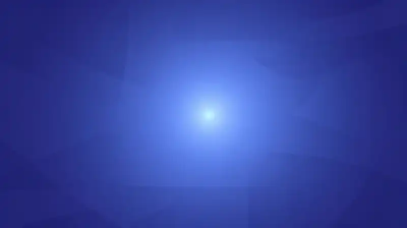 A glowing core rests amidst shifting indigo geometric shapes