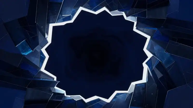 Jagged dark blue glass shards surround a swirling shadow core