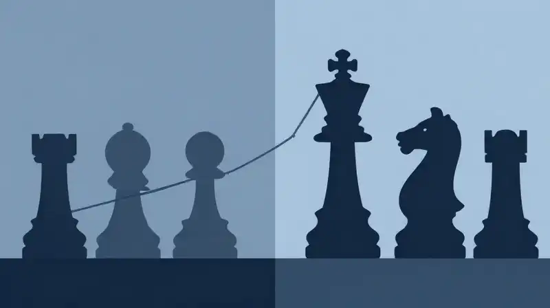 A frayed thread contrasts with a sharp chess piece