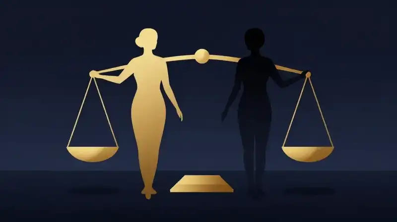 A golden human silhouette balances against a hollow shadow