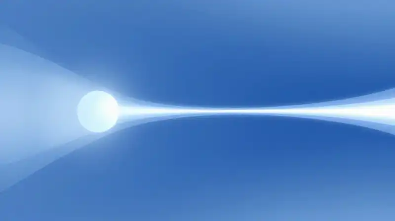 A glowing orb glides through soft, layered blue gradients