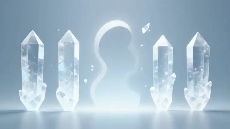 Four glowing crystal monoliths surround a central dark silhouette