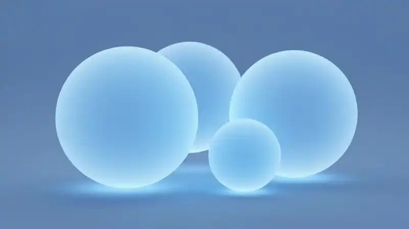 Glowing blue translucent spheres float within a calm, ethereal void