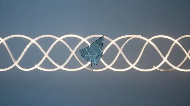 Fractured mirror pieces rest amidst glowing, interconnected blue threads