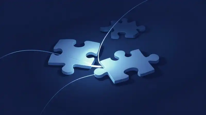 A glowing, fragmented thread unravels within a dark blue void