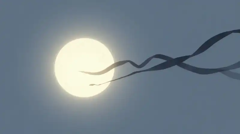 A glowing geometric orb is pulled by dark silk ribbons