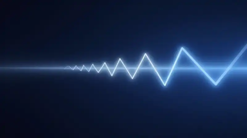 Glowing geometric lines diverge across a deep blue void